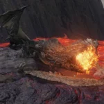 Magma Wyrm Elden Ring phun dung nham và bò qua nham thạch