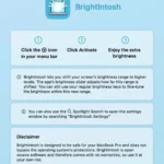 Màn hình chào mừng và hướng dẫn của ứng dụng Brightintosh trên MacBook Pro