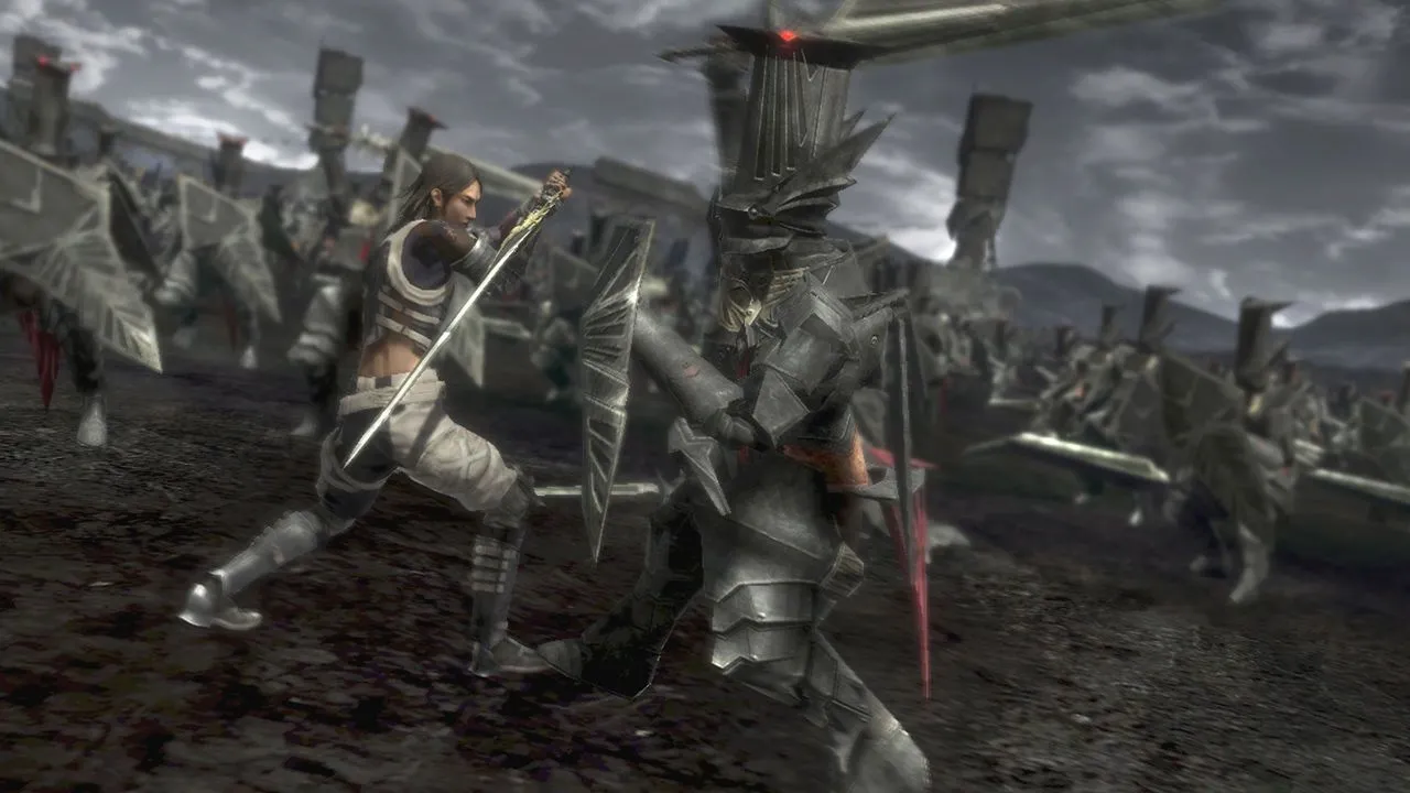 Màn hình chiến đấu với nhân vật cầm kiếm trong Lost Odyssey