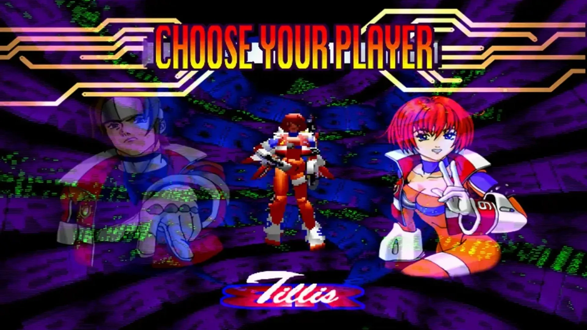 Màn hình chọn nhân vật trong Burning Rangers, tựa game hành động độc đáo trên Sega Saturn.