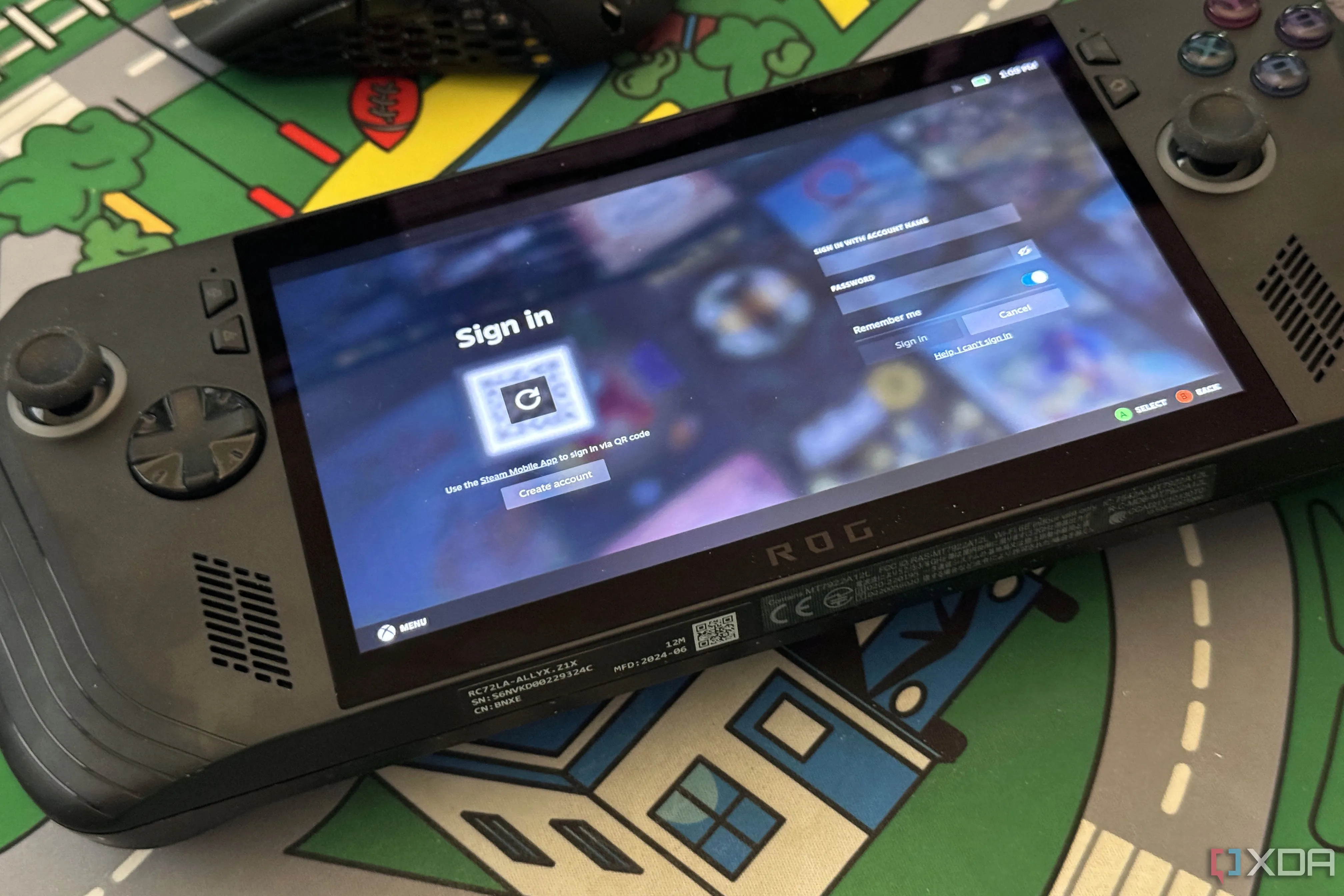Màn hình đăng nhập SteamOS hiển thị trên thiết bị ROG Ally X