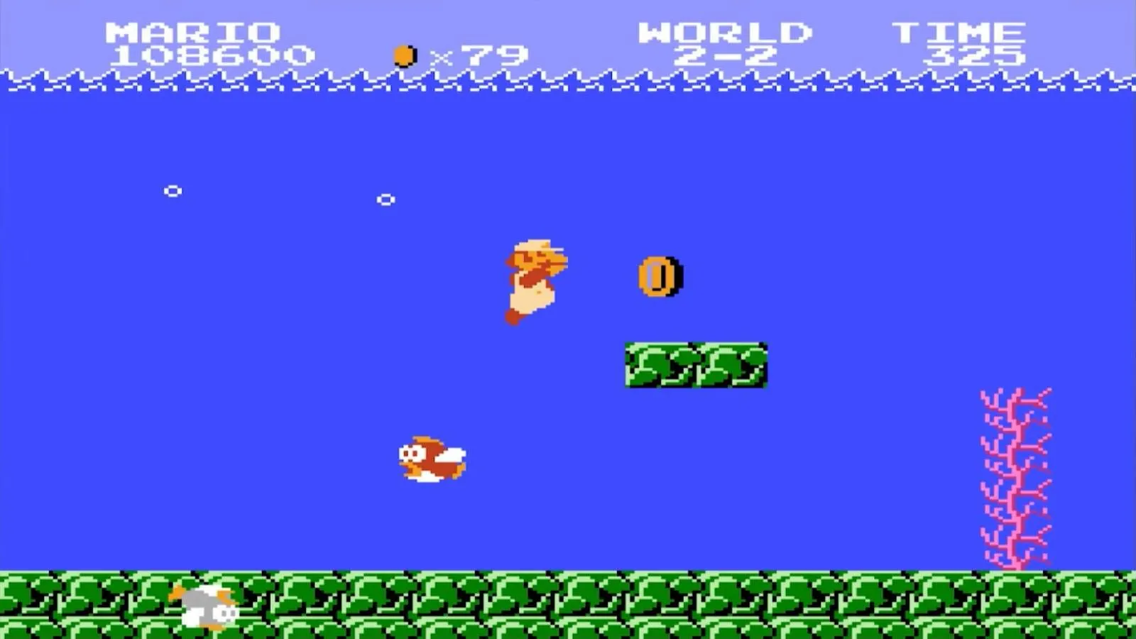 Màn hình gameplay của tựa game Super Mario Bros. trên hệ máy NES.