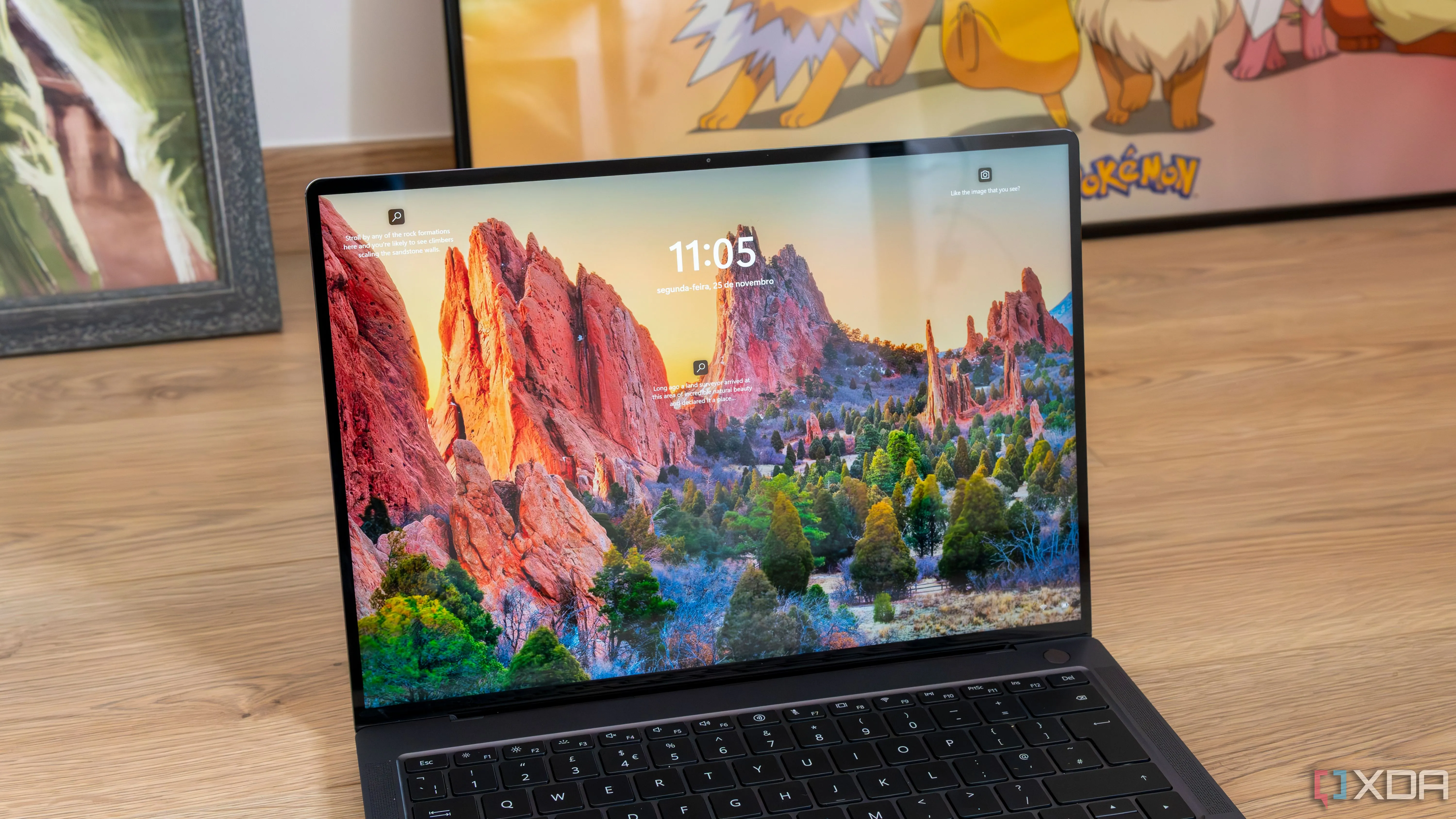 Màn hình khóa Windows 11 trên laptop, biểu tượng cho thời gian nghỉ ngơi mắt khi sử dụng tiện ích đọc màn hình.