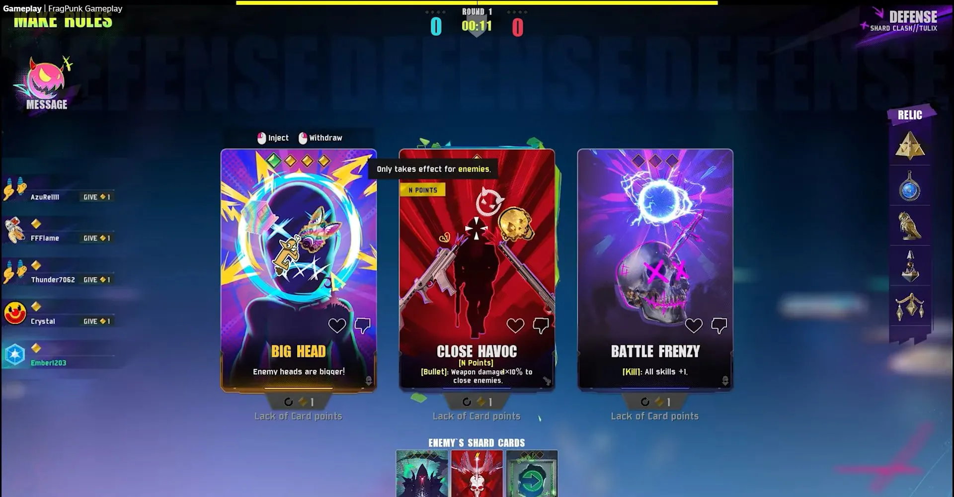 Màn hình lựa chọn thẻ bài Shard Cards trong game FragPunk