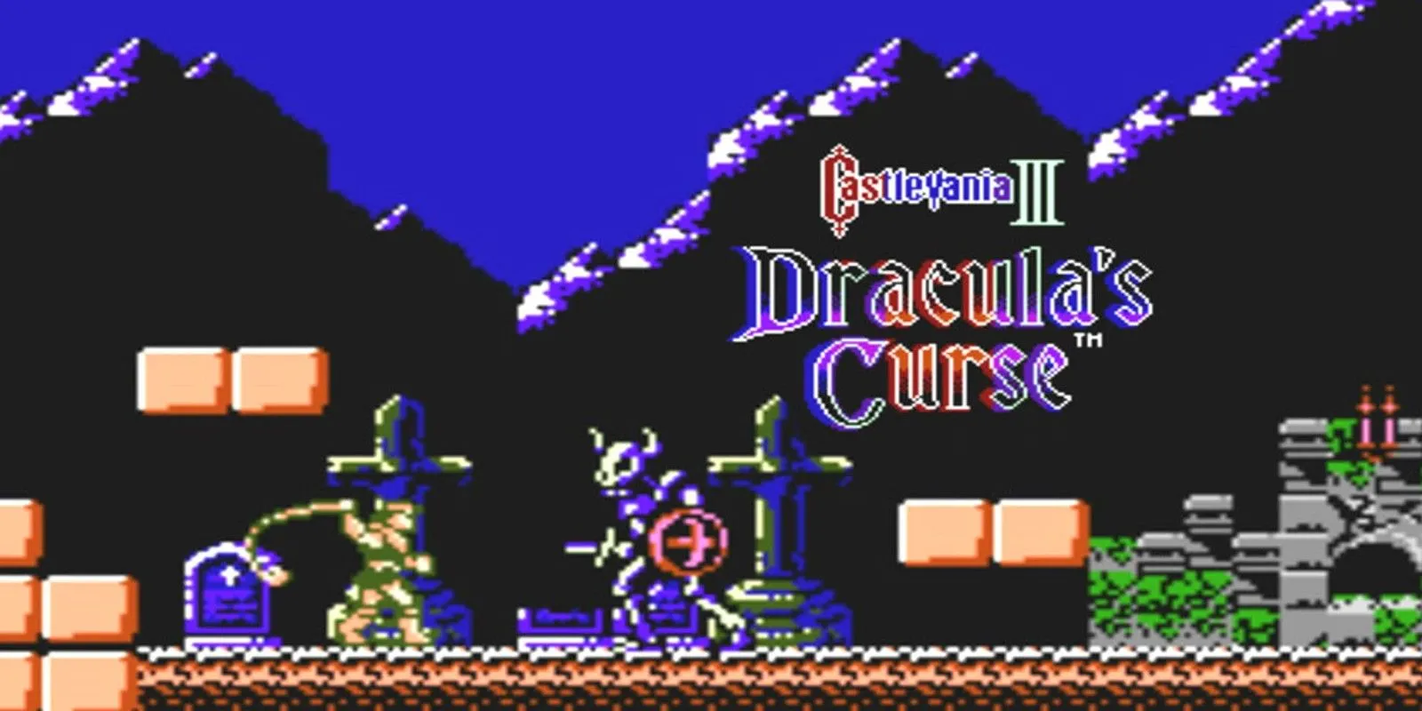 Màn hình tiêu đề của Castlevania III: Dracula's Curse trên NES, hiển thị hình ảnh Dracula.