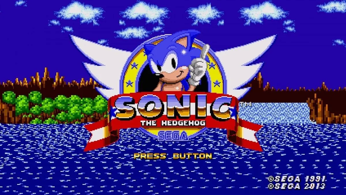 Màn hình tiêu đề của game Sonic the Hedgehog trên Sega Genesis.