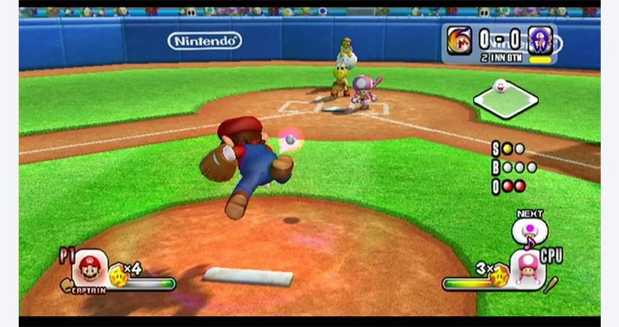 Mario ném bóng trong game Mario Super Sluggers, biểu tượng cho sự trở lại của series Mario Baseball trên Nintendo Switch 2.