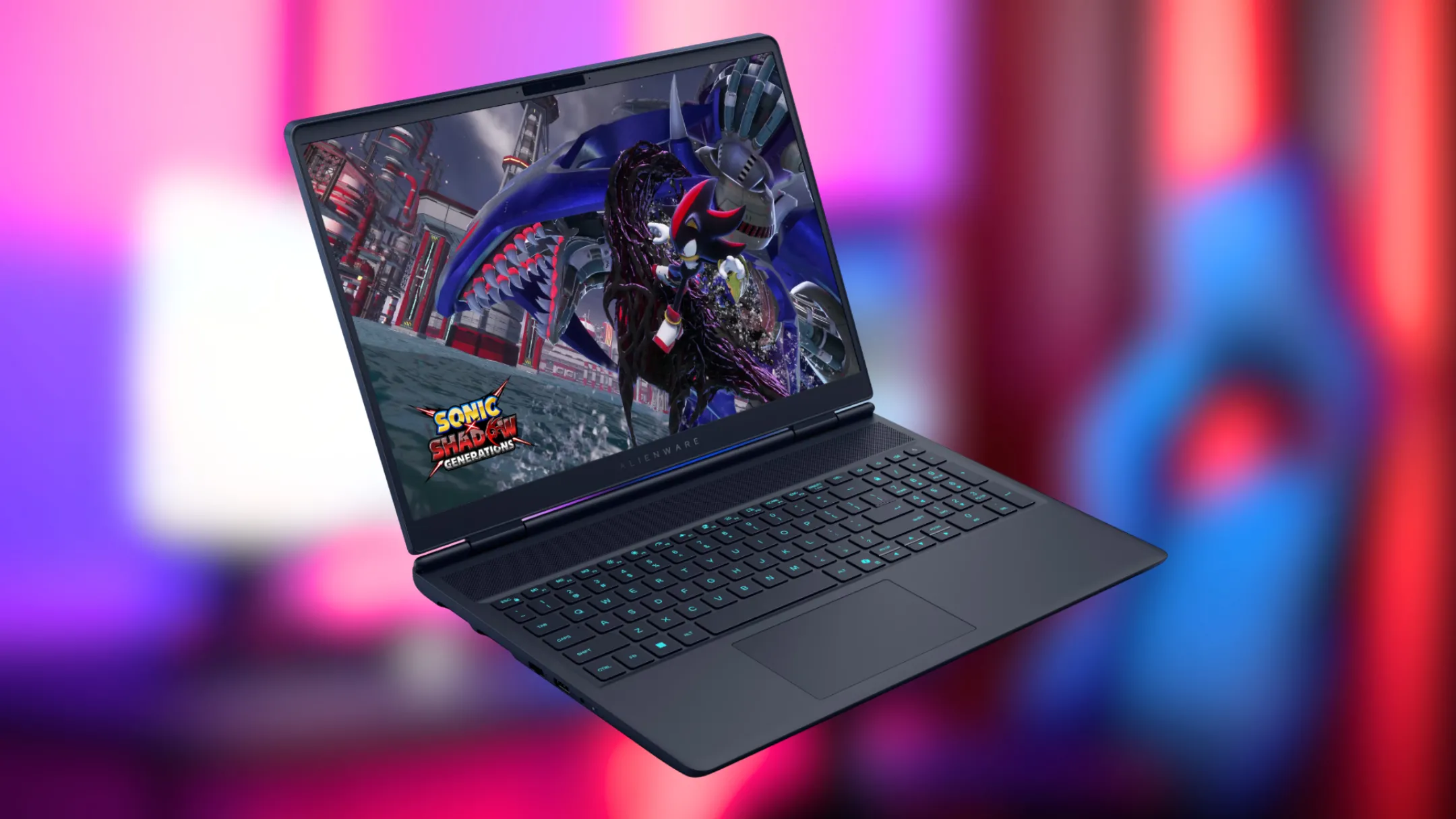 Mặt bên của Alienware 16X Aurora, hiển thị các cổng kết nối đa dạng và dải đèn RGB tinh tế