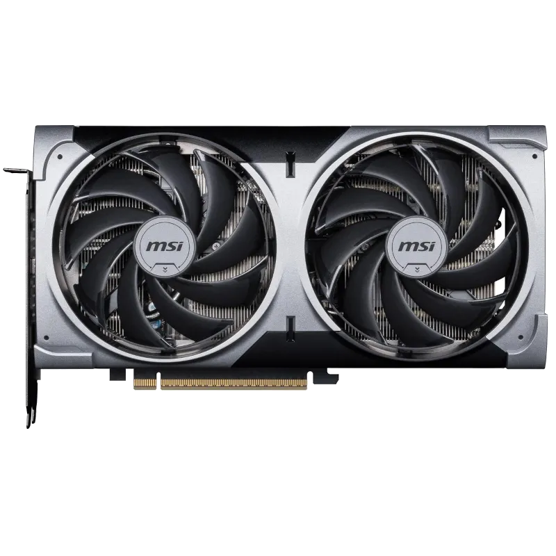 Mặt trước của MSI GeForce RTX 5070 Ventus 2X OC, thể hiện thiết kế tinh tế và tản nhiệt
