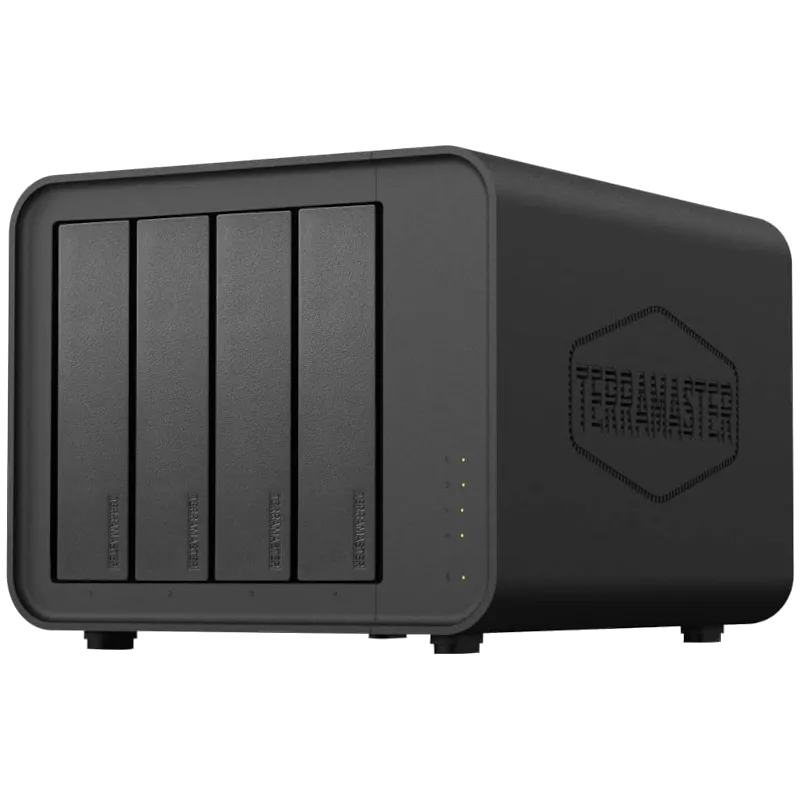 Mặt trước của thiết bị NAS TerraMaster F4-424 Pro với bốn khay ổ đĩa