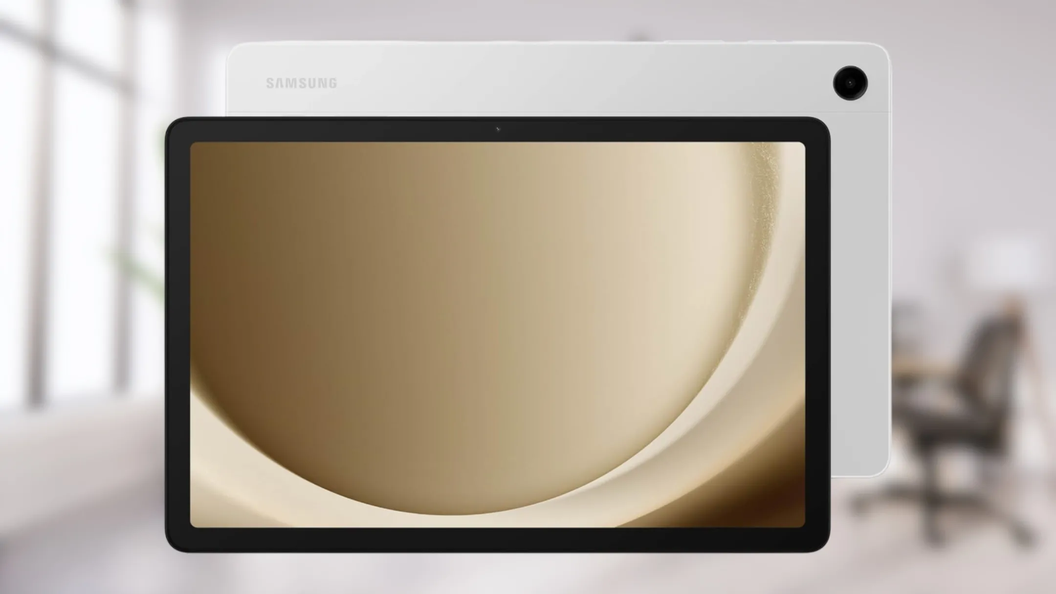 Máy tính bảng Samsung Galaxy Tab A9+ màu xám, màn hình hiển thị nội dung giải trí