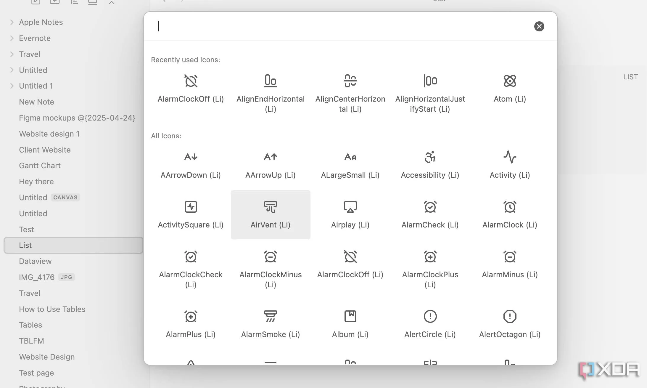Menu tùy chỉnh của plugin Iconize trong Obsidian cho phép thêm biểu tượng vào thư mục và ghi chú để dễ dàng nhận biết.