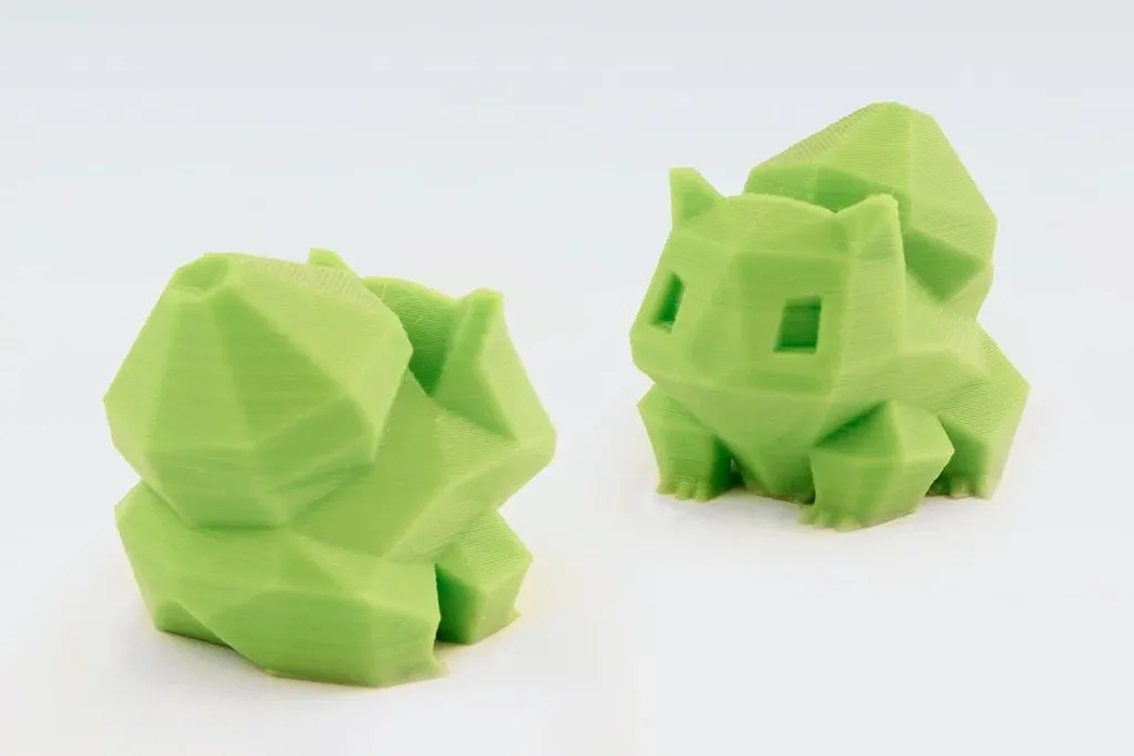 Mô hình Bulbasaur low-poly với các mặt phẳng sắc nét để kiểm tra độ chính xác góc cạnh in 3D