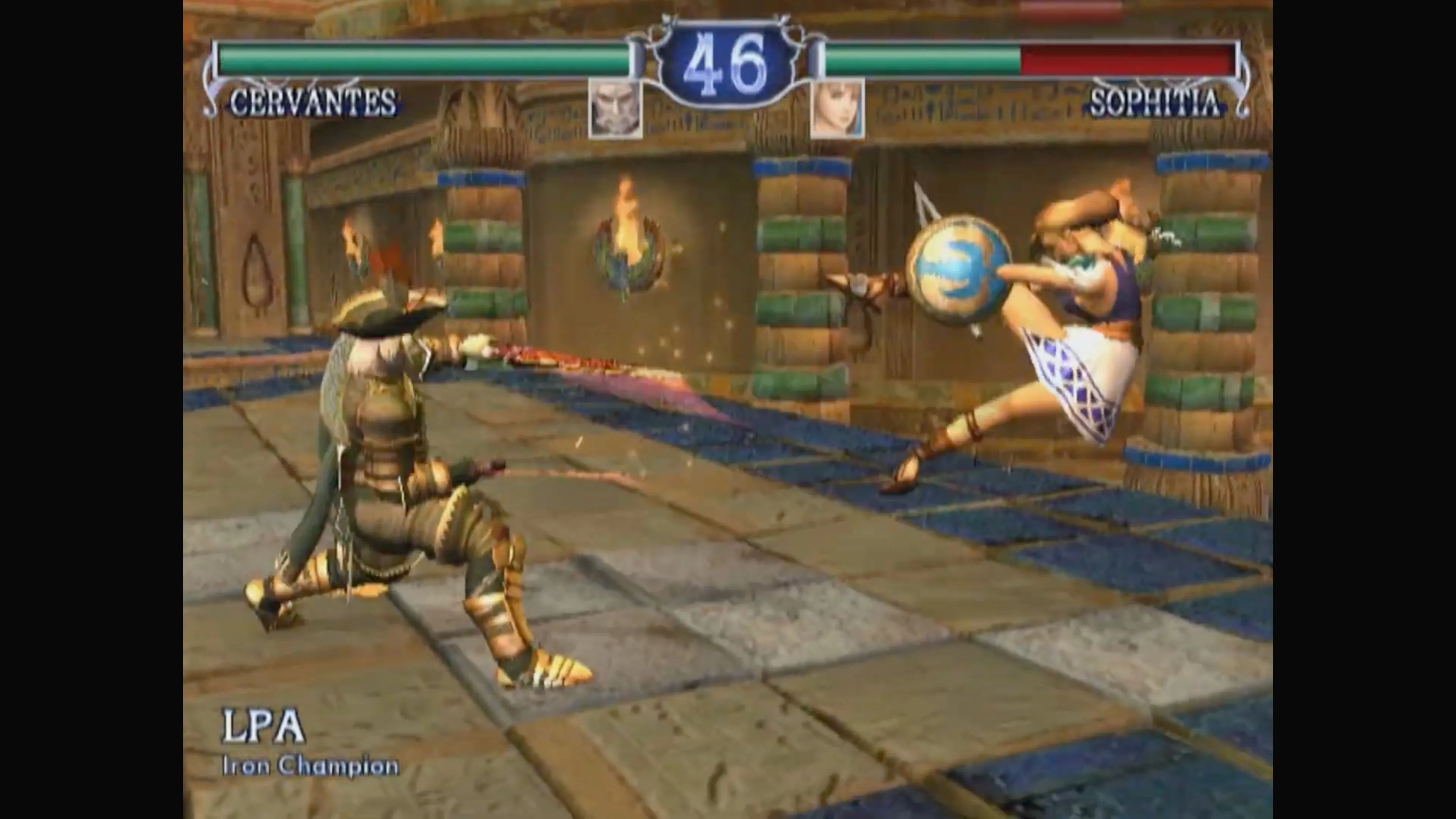 Một cảnh chiến đấu đẹp mắt trong SoulCalibur II khi chơi trên Nintendo Switch 2