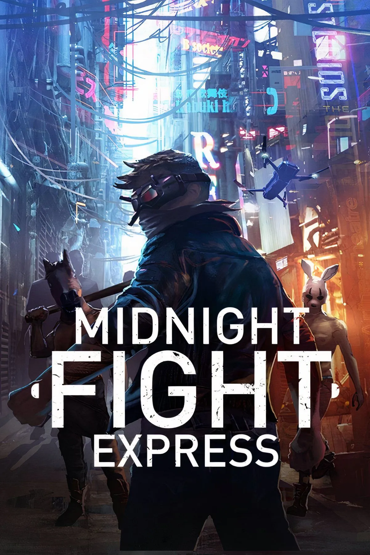 Một cảnh chiến đấu trong Midnight Fight Express với nhân vật chính đang thực hiện cú đá xoay đẹp mắt chống lại nhiều kẻ thù trong một môi trường đô thị.