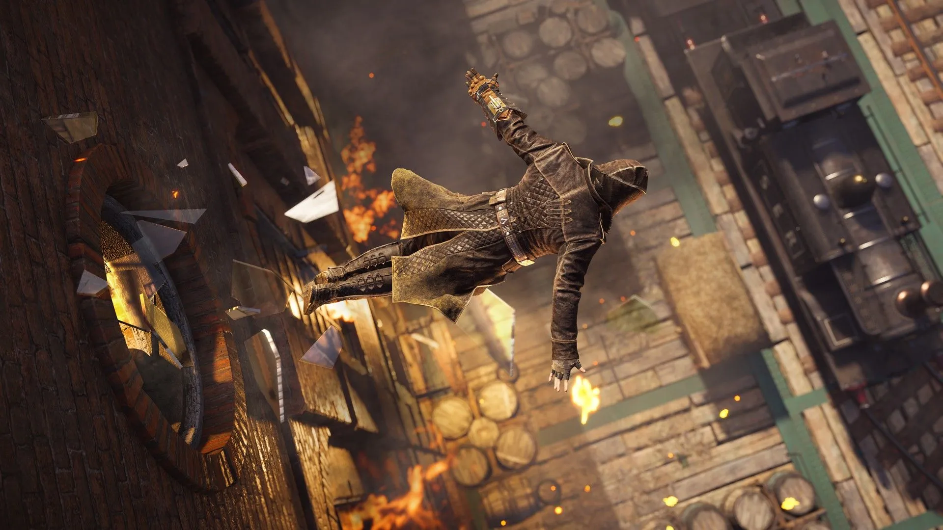 Một cảnh &quot;Leap of Faith&quot; đặc trưng trong tựa game Assassin's Creed Syndicate của Ubisoft