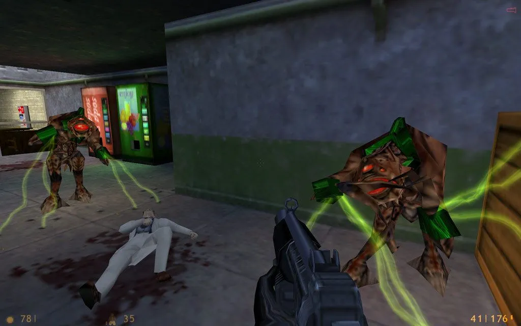 Một cảnh trong game Half-Life với nhân vật chính Gordon Freeman và bối cảnh hành động, đại diện cho kỷ nguyên định hình thể loại game FPS cốt truyện sâu sắc.
