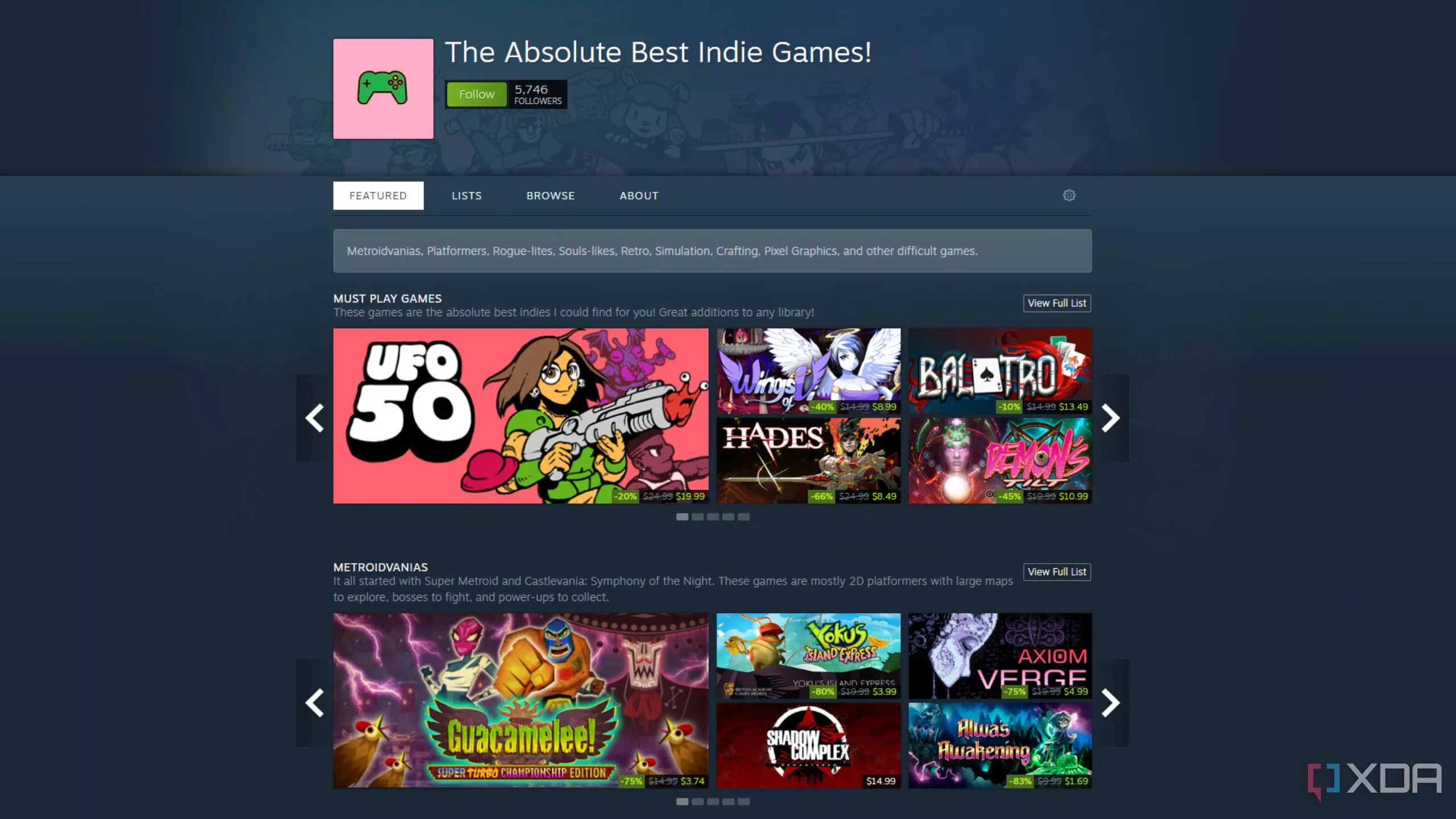 Một danh sách các game indie chọn lọc trên Steam.