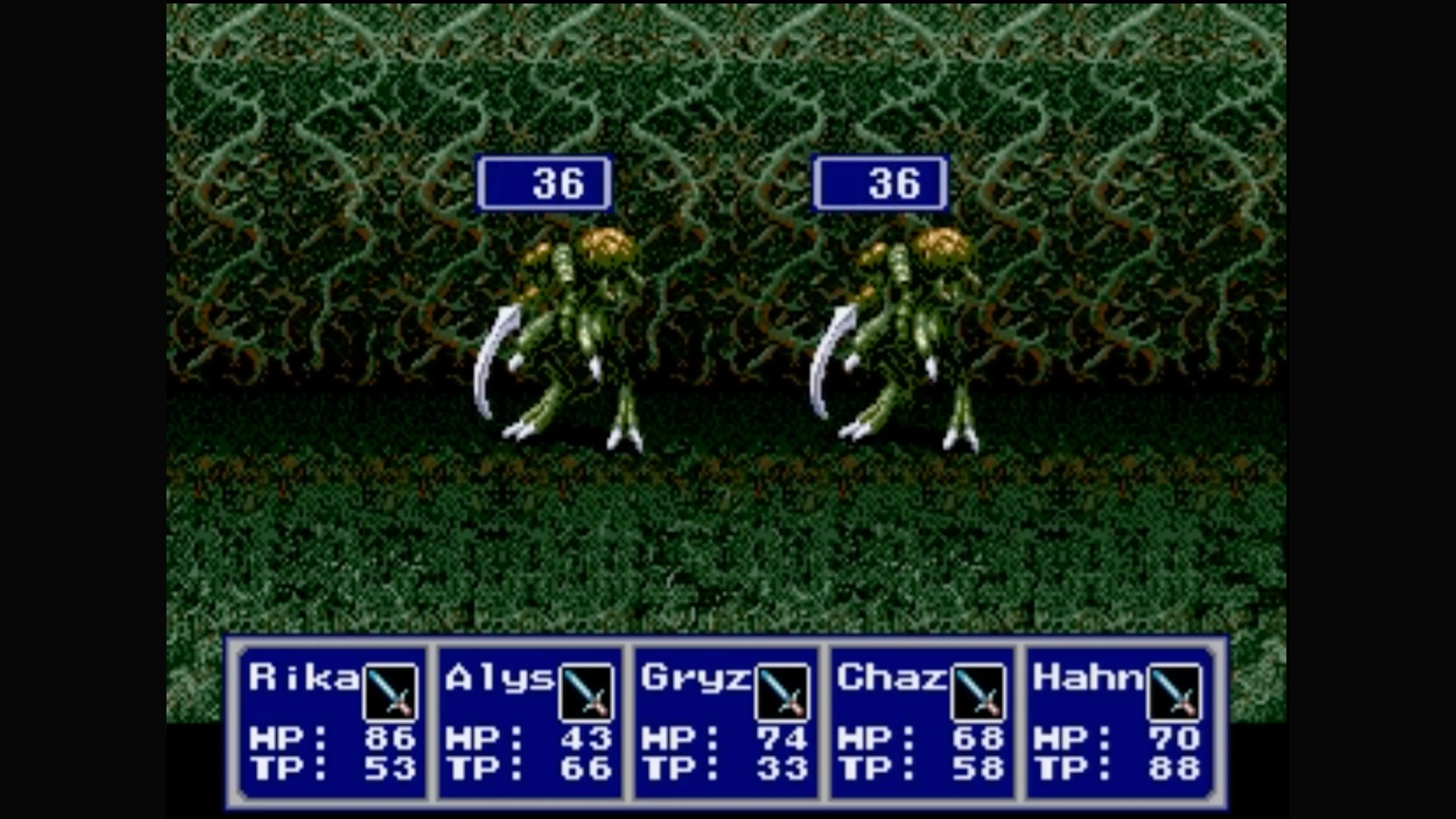 Một đoạn hội thoại giữa các nhân vật trong Phantasy Star IV, nổi bật hệ thống đối thoại phong phú.