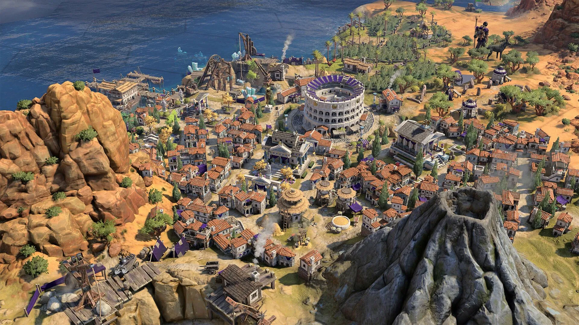 Một khu đô thị cổ đại bên bờ sông trong Civilization VII