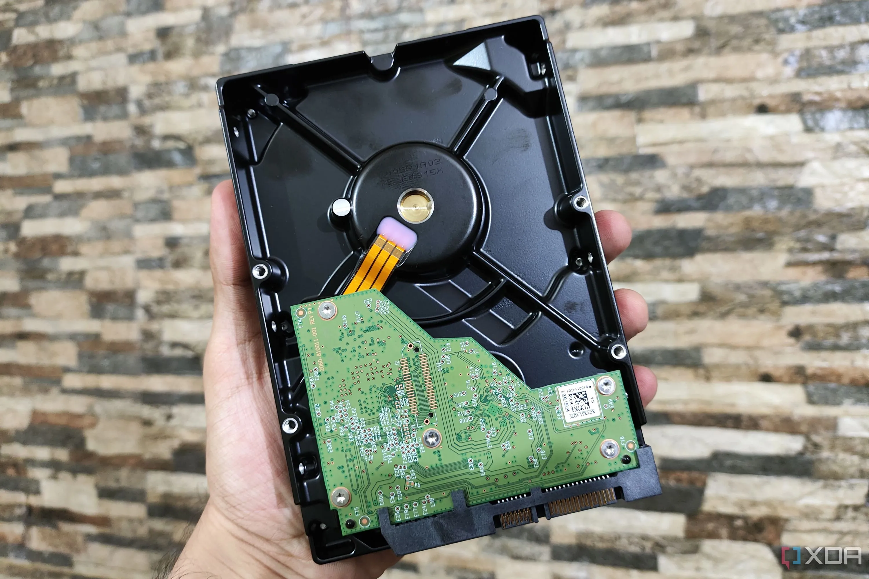 Một người đang cầm ổ cứng Western Digital WD Blue, minh họa kích thước và thiết kế của thiết bị lưu trữ dữ liệu.