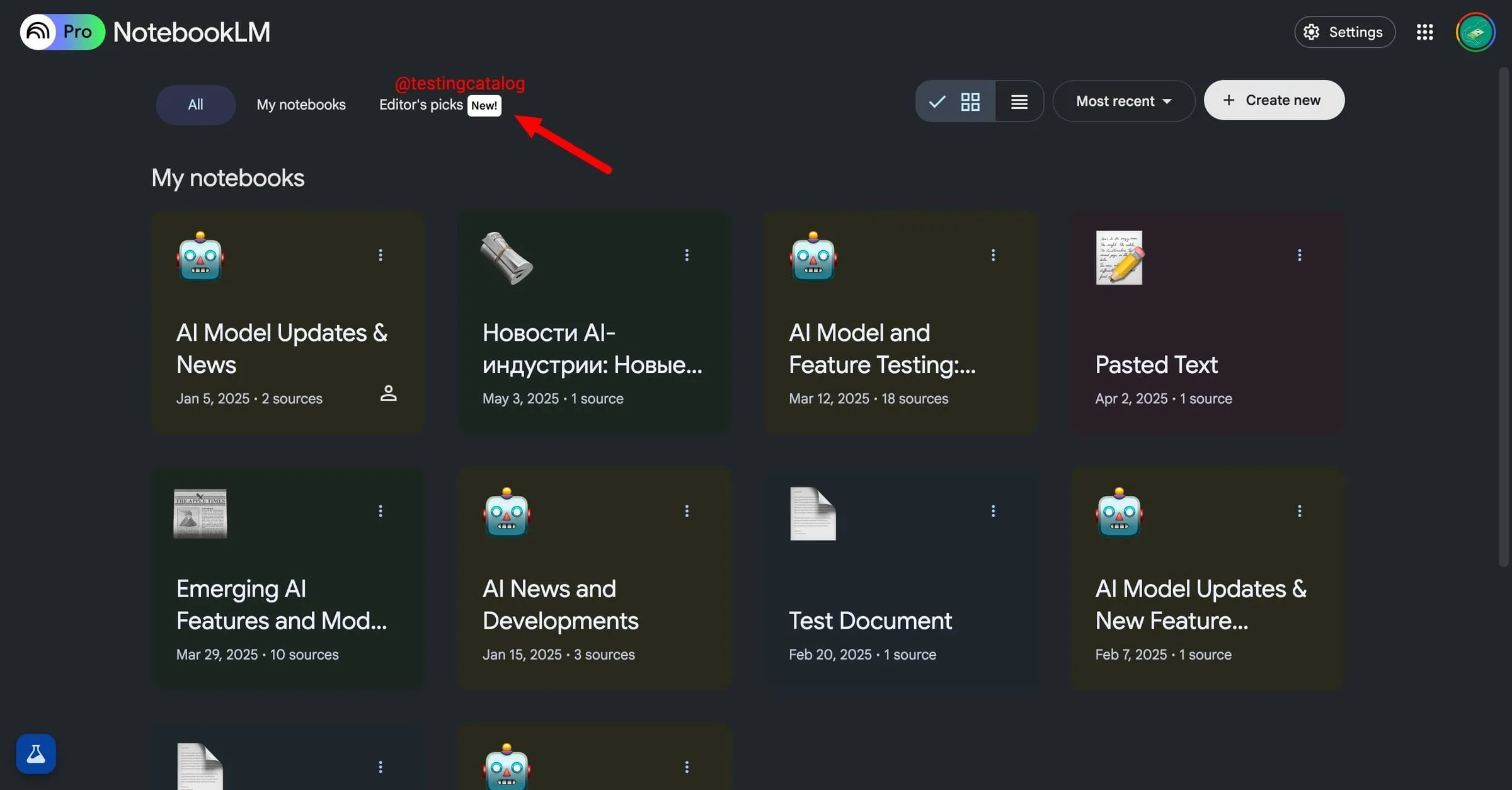 Mục Editor's Picks mới trên trang chủ NotebookLM, gợi mở khả năng chia sẻ kiến thức cộng đồng