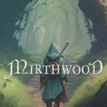 Người nông dân cầm cuốc trên cánh đồng xanh và ngôi nhà gỗ giữa khu rừng trong game Mirthwood