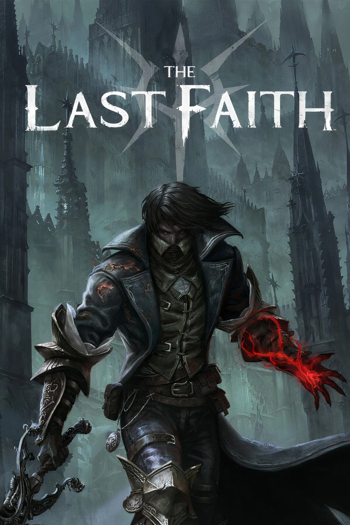 Nhân vật chính của The Last Faith đối mặt với một quái vật kinh hoàng trong bối cảnh Gothic đầy u ám, nhấn mạnh không khí rùng rợn.