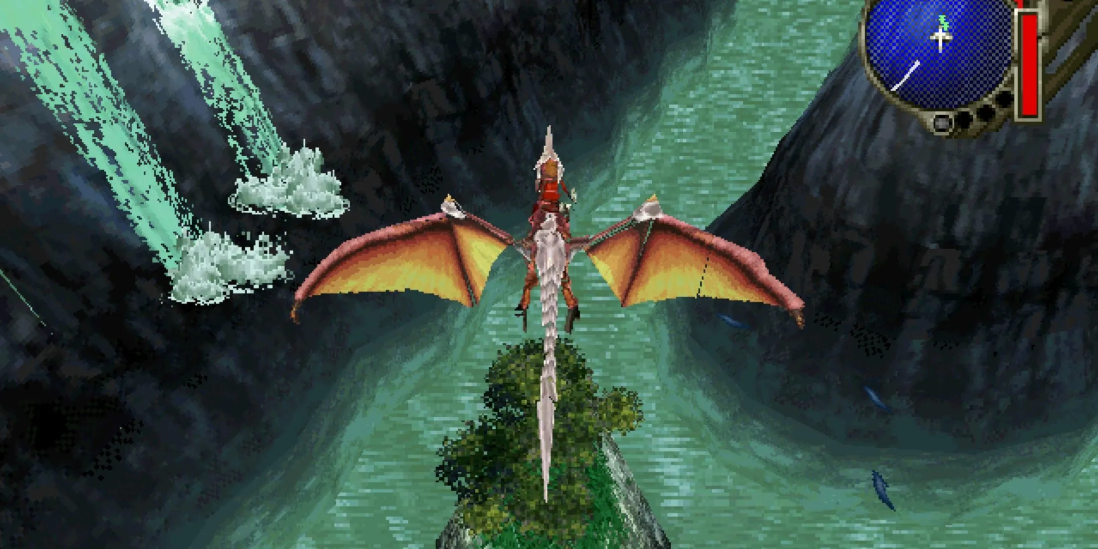 Nhân vật chính cưỡi rồng bay lượn trong Panzer Dragoon Saga