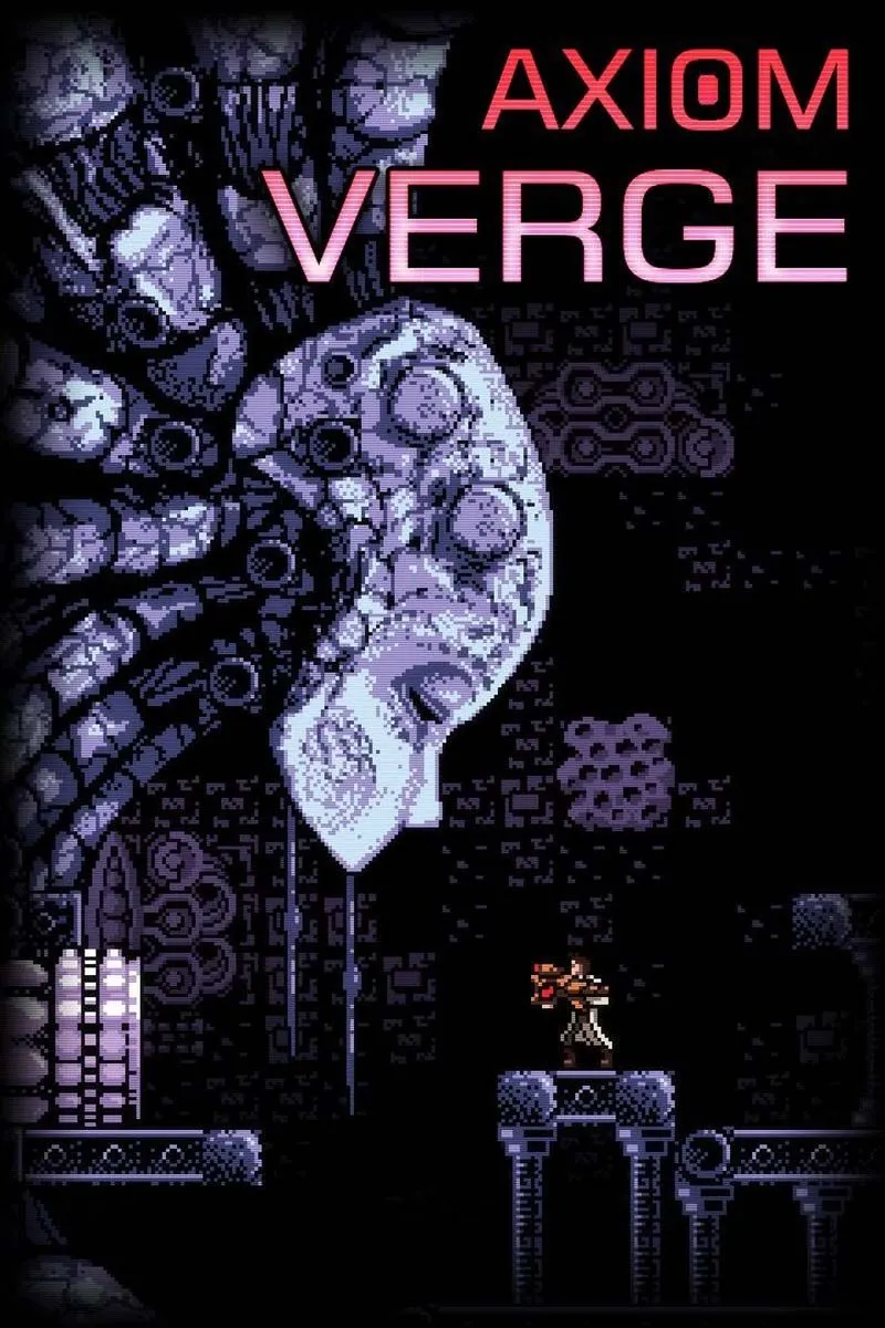 Nhân vật chính trong Axiom Verge, khám phá một thế giới ngoài hành tinh đổ nát với đồ họa pixel ấn tượng, gợi nhớ Metroid.