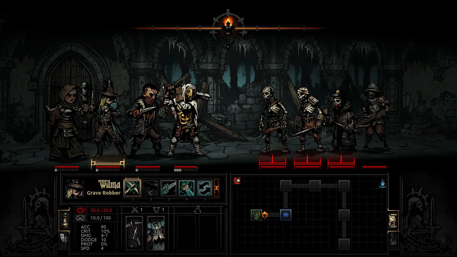 Nhân vật chịu căng thẳng trong Darkest Dungeon, thể hiện cơ chế quản lý tâm lý sâu sắc