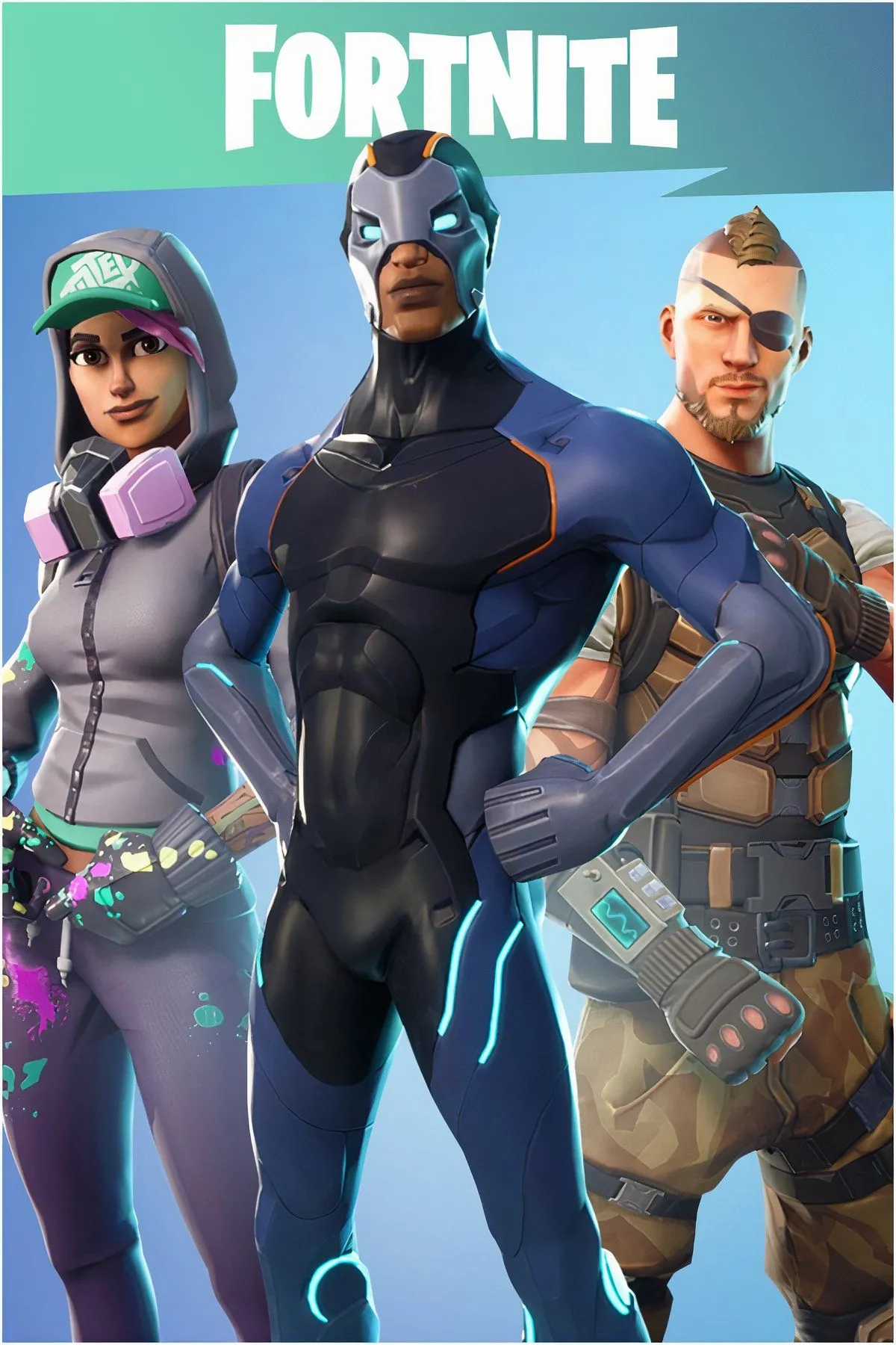 Nhân vật đang nhảy dù từ xe buýt chiến đấu trong game Fortnite.