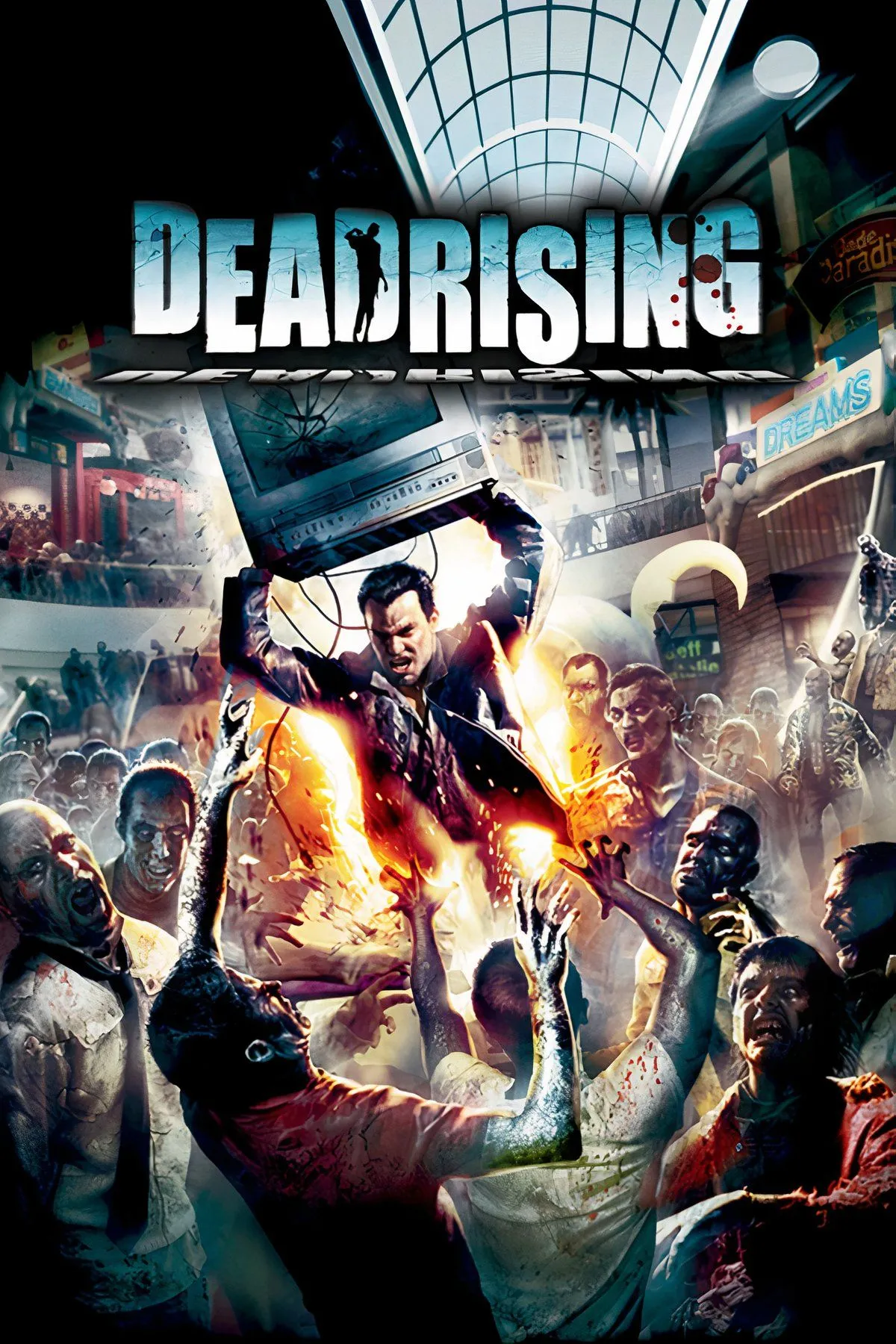 Nhân vật Frank West chiến đấu với đám zombie trong trung tâm thương mại của Dead Rising