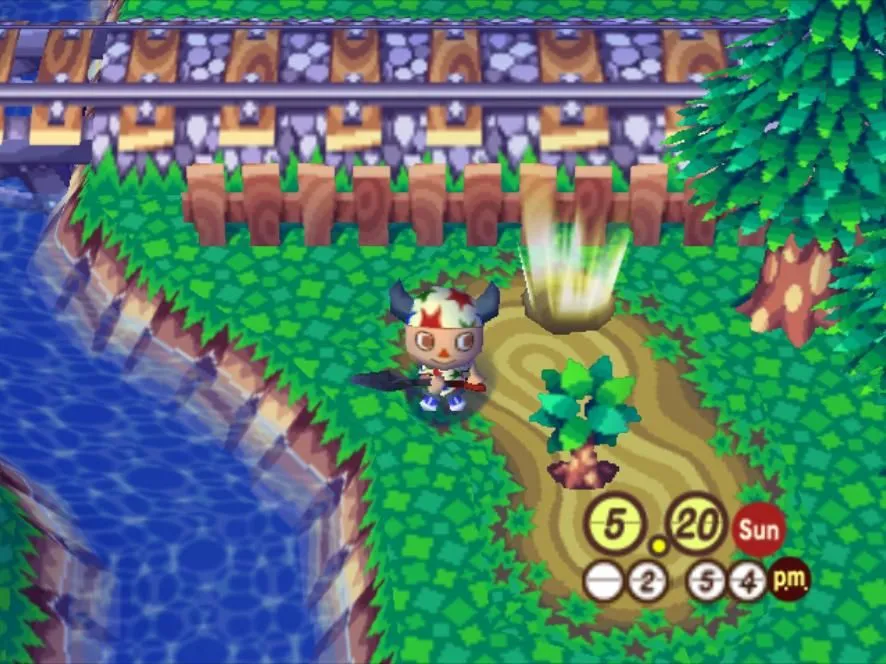 Nhân vật người đang trò chuyện với một cư dân động vật trong game mô phỏng cuộc sống Animal Crossing.