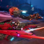 Nhân vật sử dụng Digi-runner, một trong các cơ chế di chuyển mới trong Borderlands 4, trên một địa hình hiểm trở của Kairos.
