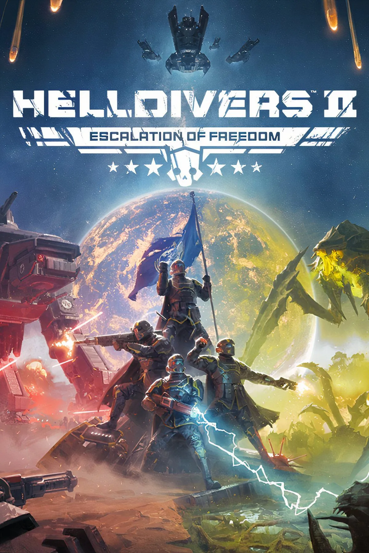 Nhiều chiến binh Helldivers trong trang phục đặc trưng đang tham gia vào một trận chiến hoành tráng trong môi trường đa dạng.