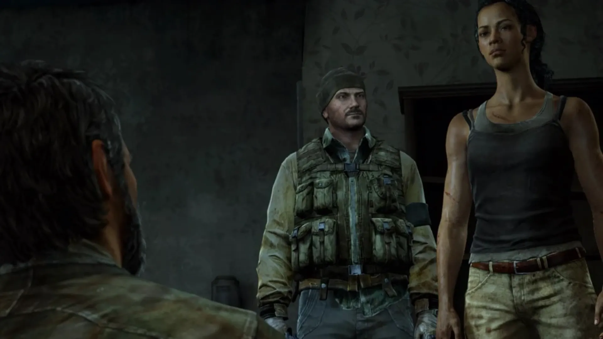 Nhóm Fireflies thẩm vấn Joel về tình trạng miễn dịch của Ellie trong The Last of Us.