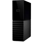 Ổ cứng gắn ngoài Western Digital My Book 18TB đặt thẳng đứng trên mặt phẳng, thể hiện thiết kế nhỏ gọn