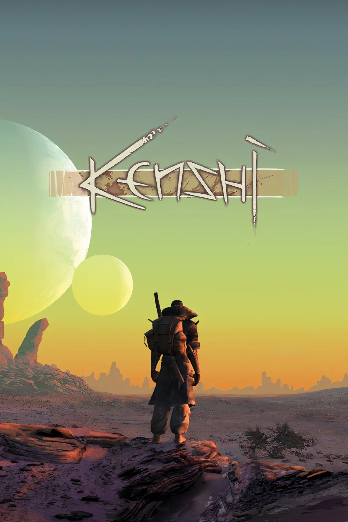 Phong cảnh sa mạc hậu tận thế rộng lớn trong game sandbox Kenshi, nơi người chơi tự do khám phá và xây dựng cuộc sống.