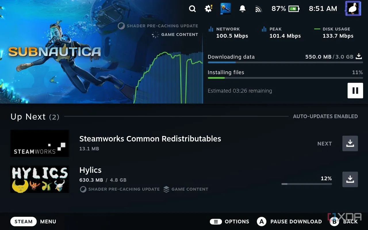 Quá trình biên dịch shader Vulkan tự động của SteamOS 3 cho game Subnautica