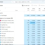 Quản lý tác vụ hiển thị danh sách tiến trình đang chạy trong Windows Tiny11