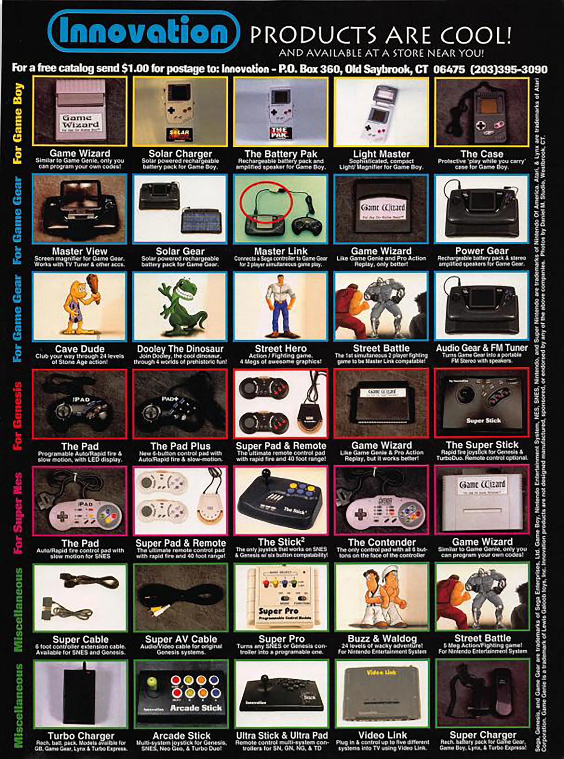 Quảng cáo Game Wizard từ tạp chí Gamefan số 11, giới thiệu các thiết bị chơi game của Innovation Inc. cho SNES và các hệ máy khác