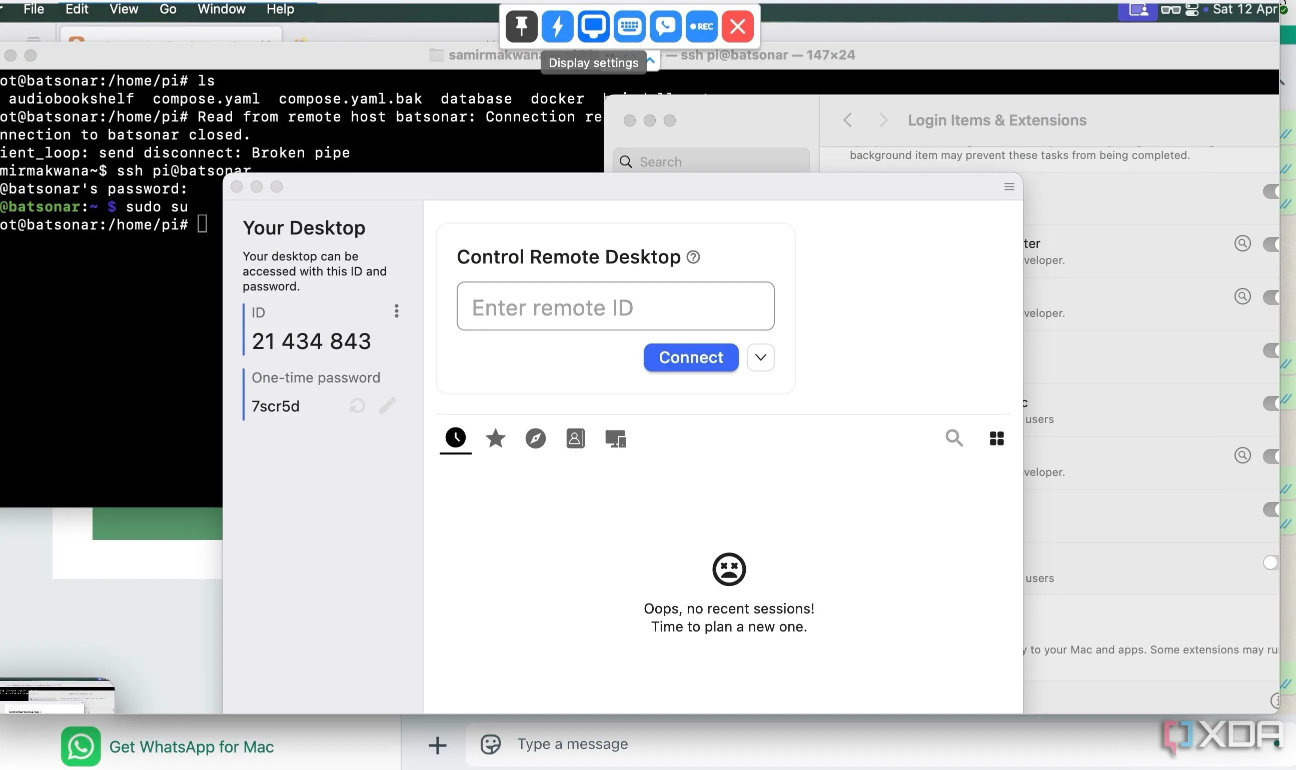 RustDesk hiển thị kết nối điều khiển máy tính từ xa đang hoạt động, là phần mềm thay thế TeamViewer miễn phí.