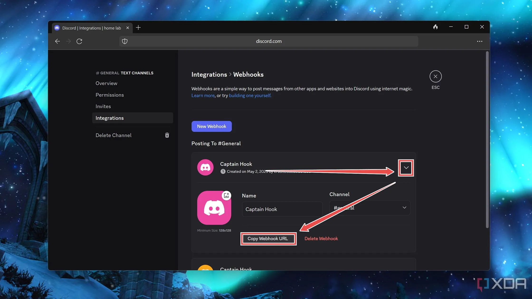 Sao chép URL webhook từ Discord để sử dụng trong Uptime Kuma