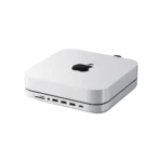 Satechi Stand & Hub màu bạc tích hợp hoàn hảo với Mac Mini và Mac Studio, mở rộng cổng kết nối và lưu trữ SSD M.2