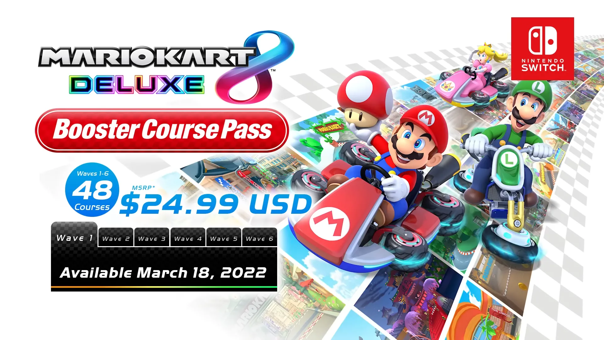 Sơ đồ gói DLC Booster Course Pass của Mario Kart 8 Deluxe, minh họa sự hỗ trợ lâu dài của Nintendo.