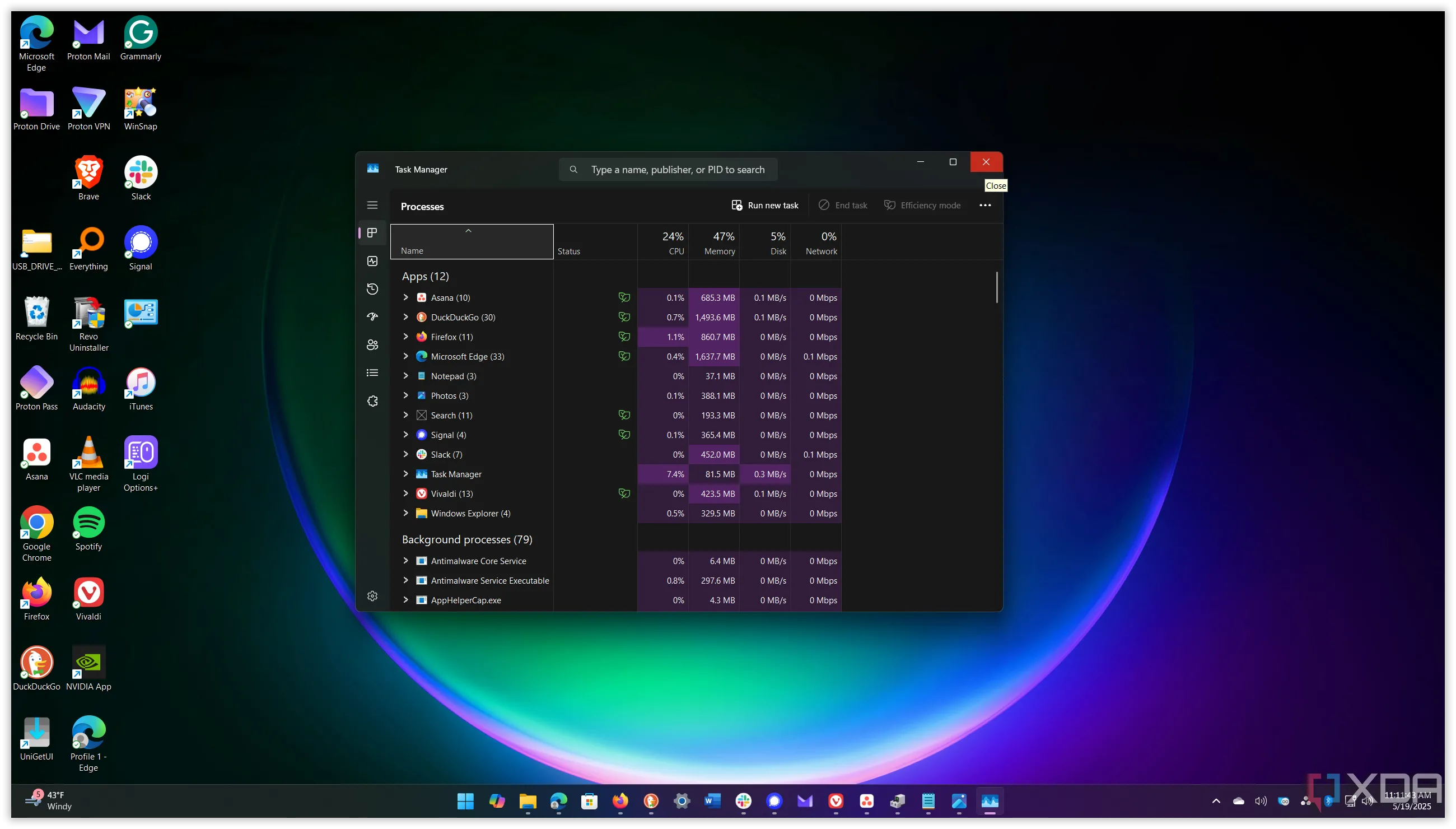Sử dụng Alt + F4 để đóng cửa sổ Task Manager trên Windows 11