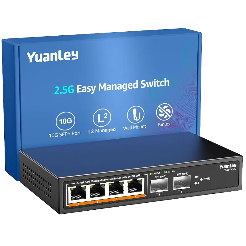 Switch mạng YuanLey 6 Port 2.5G với thiết kế nhỏ gọn và các cổng kết nối
