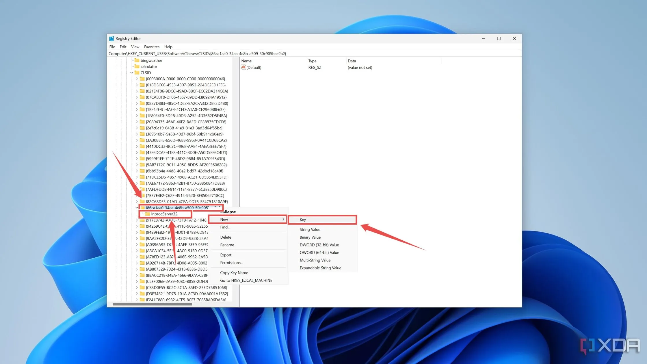Tạo khóa InprocServer32 trong Registry Editor để hoàn tất việc khôi phục menu ngữ cảnh Windows 10 cũ.