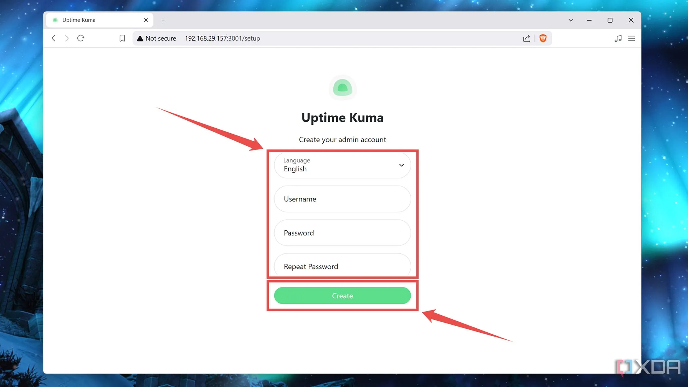 Tạo tài khoản trên giao diện web Uptime Kuma